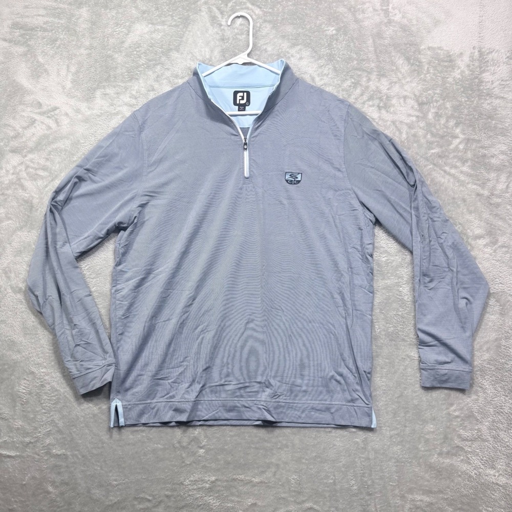 FootJoy Quarter Zip Pullover Men Large Blue Stripe Long Sleeve Golf Stretch